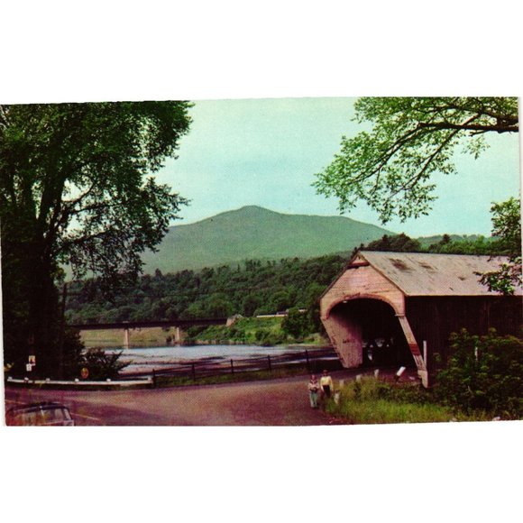 Vintage Old Toll Covered Bridge Windsor Vermont Ascutney Mountain Postcard - Picture 1 of 2